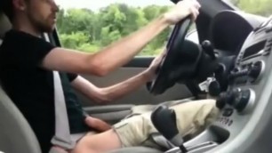 Exibitionist Man he Masturbates and Cum in Car while Driving