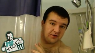 Obese Man Masturbates in Shower