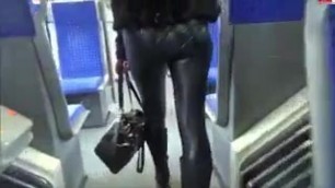 Cum on Sexy Ass in Leather (in Public)