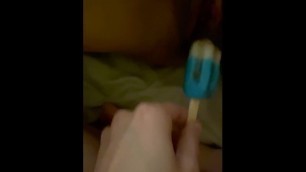 Sticking a Popsicle in her Tight little Pussy