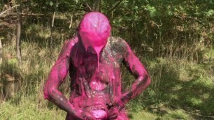 Messy Cute Girl, Dirty Muddy and Gunged in Sexy Pink