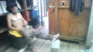 Jerking off in Shed at Work