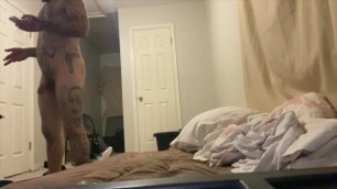 Real Spy!Tatted Str8 Redneck Boy Caught Playing/Jacking on Bed!