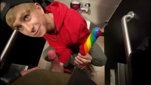 Sucking Candy Dildo & Real Dick in Public Bathroom - Daniel Hausser